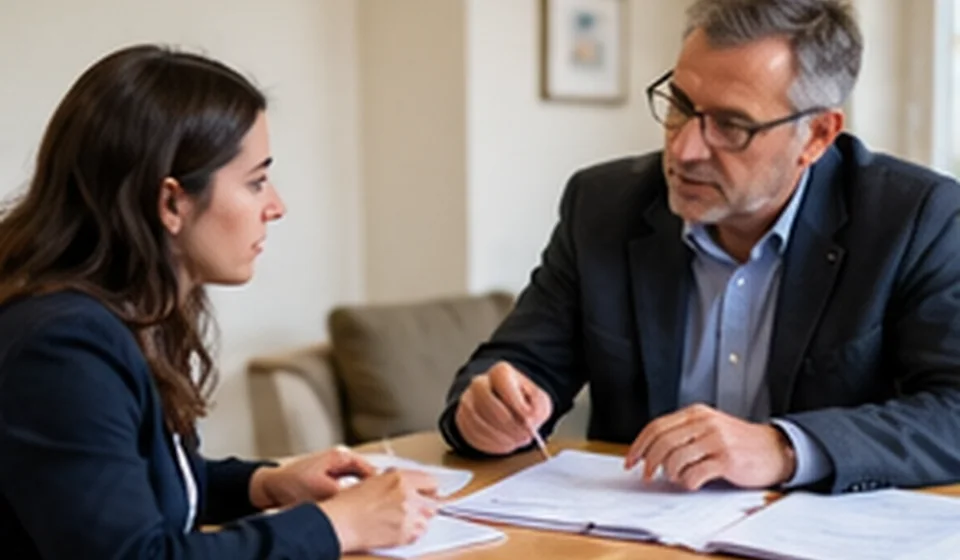 Person reviewing a loan agreement and household budget at a kitchen table